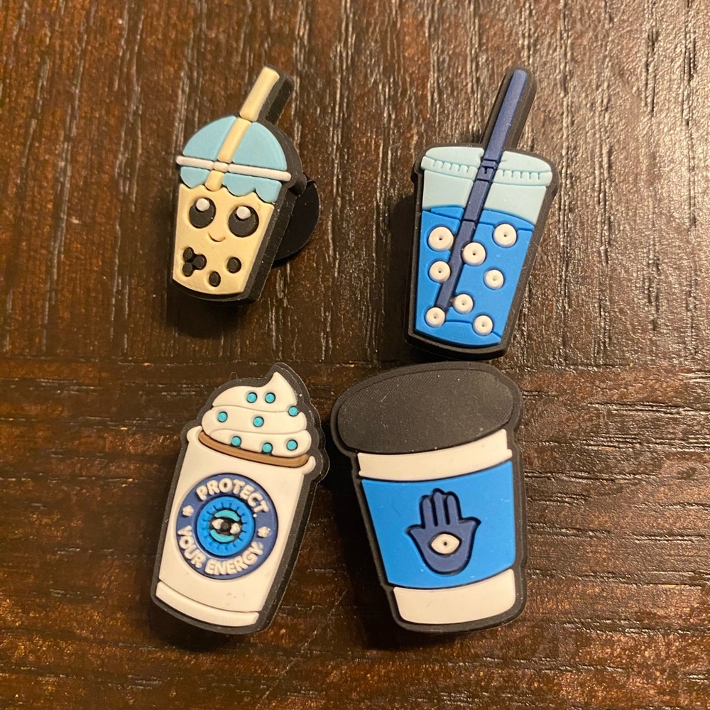 Blue and Black Drink-Themed Shoe Charms